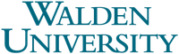 The image shows the logo of Walden University. The text "WALDEN UNIVERSITY" is written in uppercase turquoise letters.